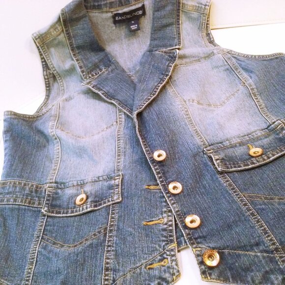 Vintage 90s Bandolino Blu Denim Vest Waistcoat Lady-XL Fitted Lapels Pockets - Picture 6 of 9